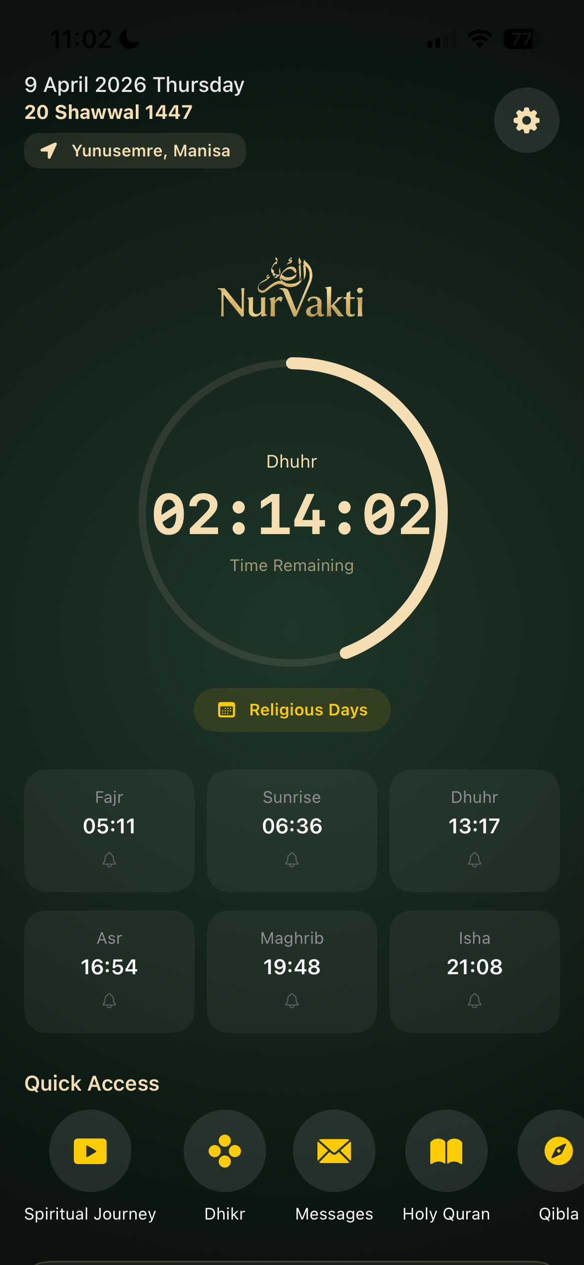 Nur Vakti Home Screen