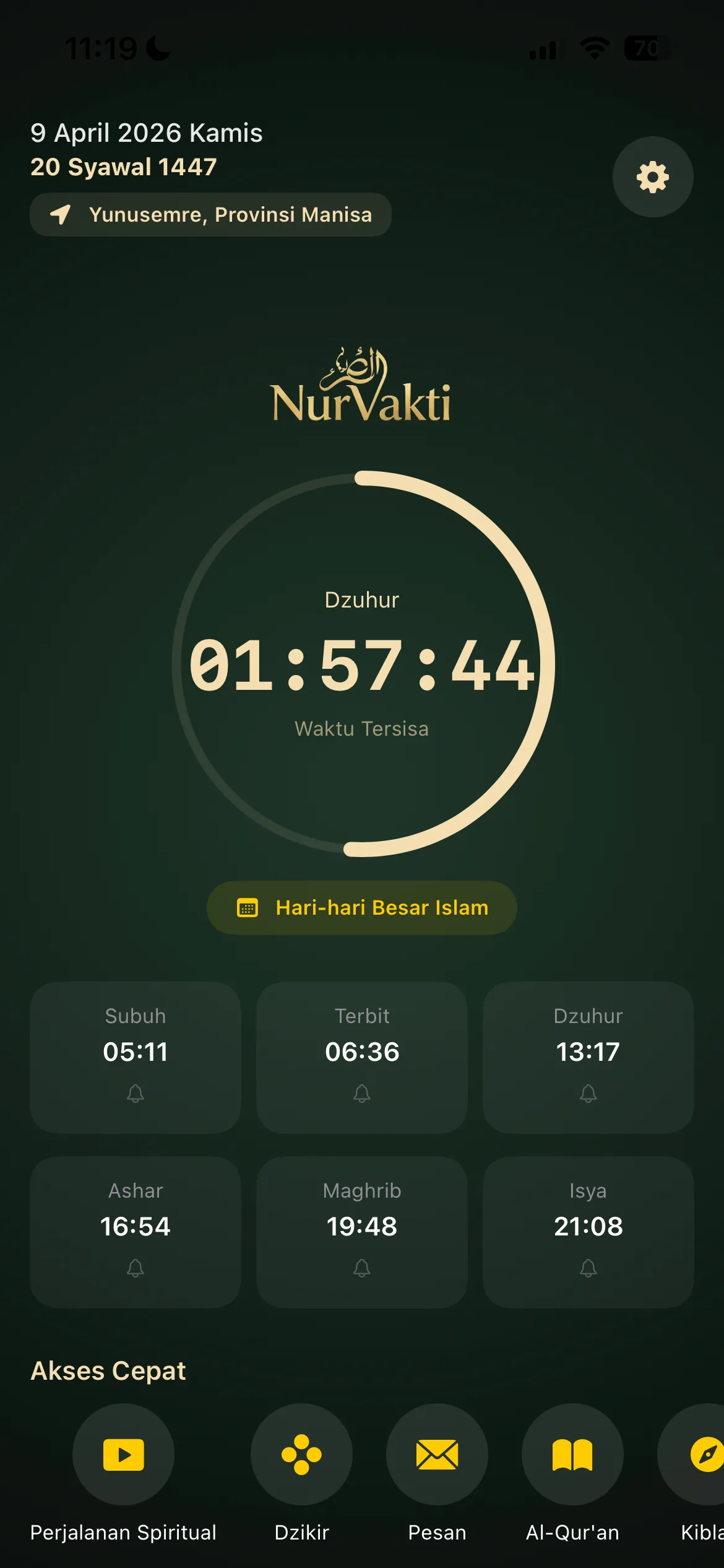 Nur Vakti Home Screen