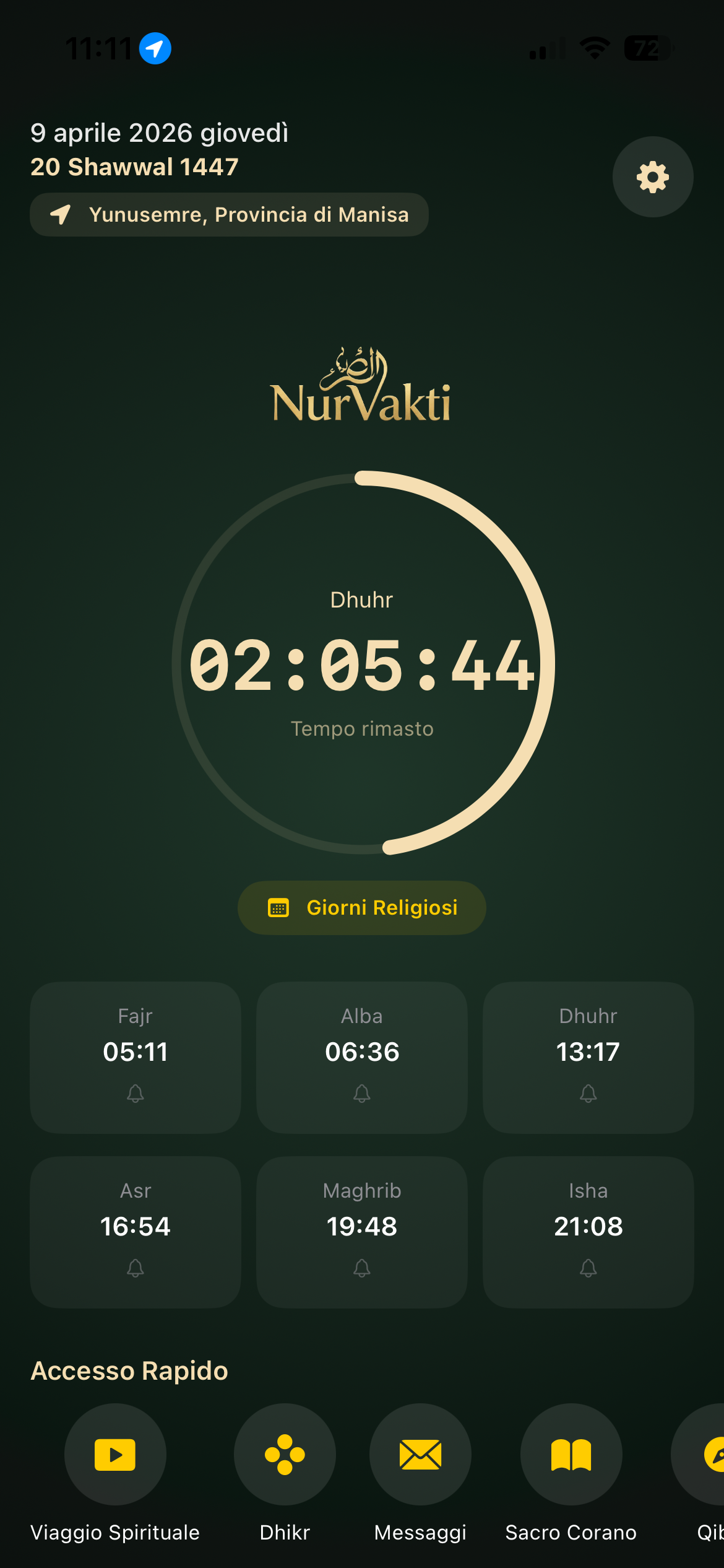 Nur Vakti Home Screen