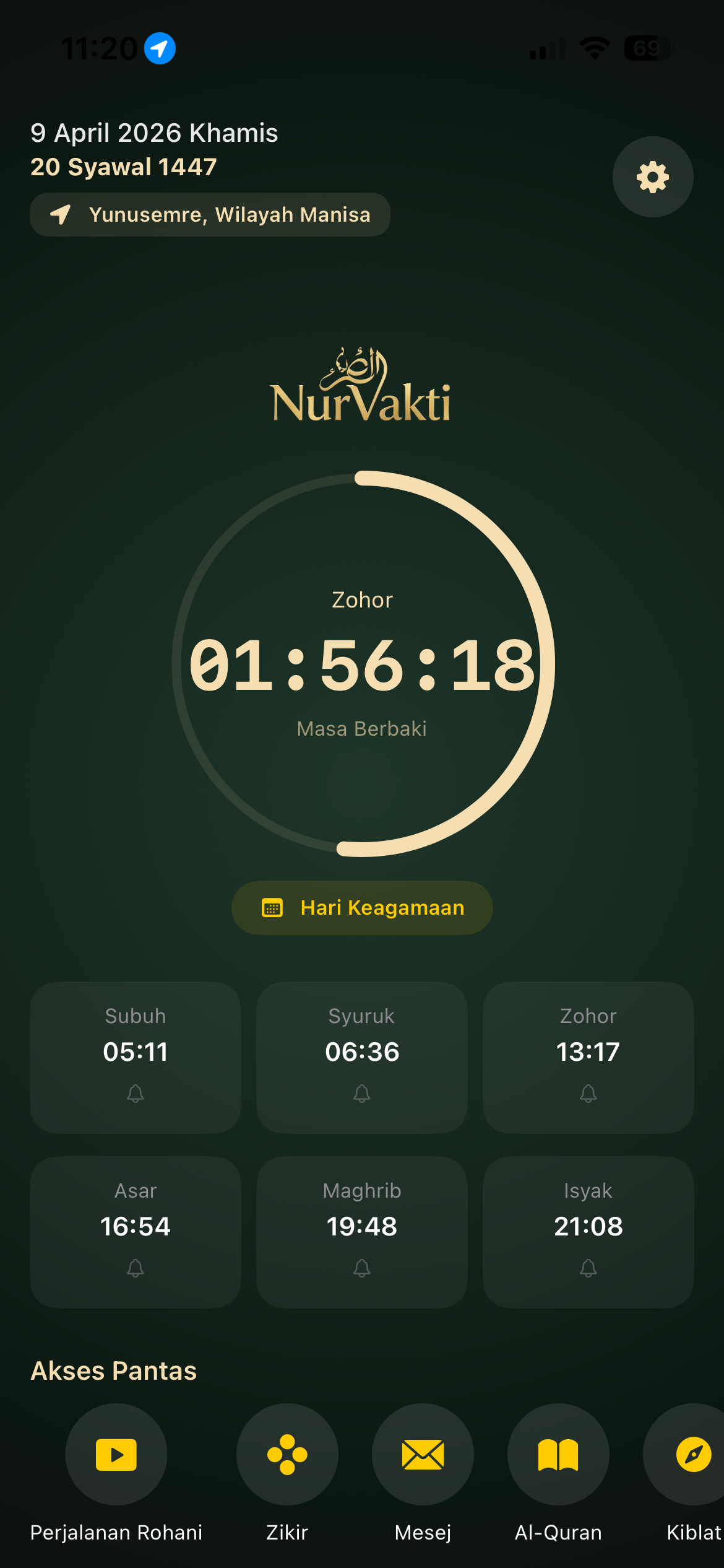 Nur Vakti Home Screen