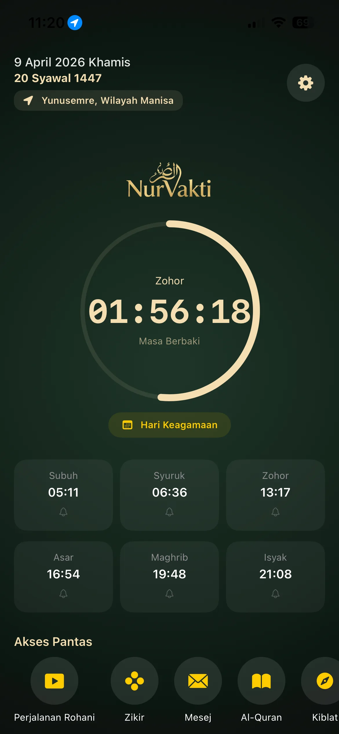 Nur Vakti Home Screen